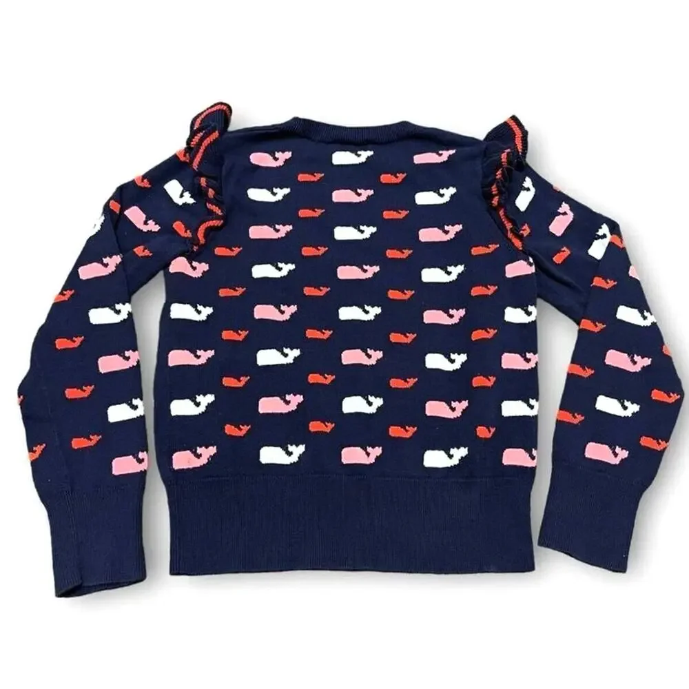 Vineyard Vines Girls M 10-12 Whale Sweater Deep‎ Bay Blue Cotton Pullover